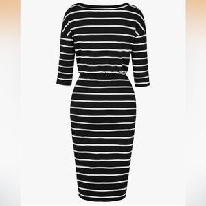 Woman’s 3/4 Sleeve Bodycon Dress Elastic Waist Black and Whiite Size Medium